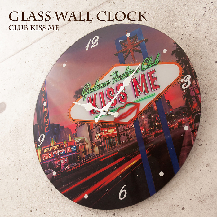 【掛時計】ガラスウォールクロック［Club KISS ME］（Φ38）