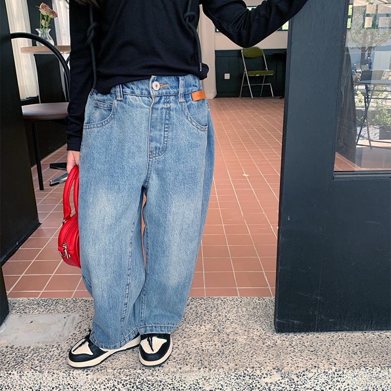 ins 春秋 子供服 男女兼用 デニムパンツ カジュアル ボトムス レトロ 定番 ジーンズ おしゃれ