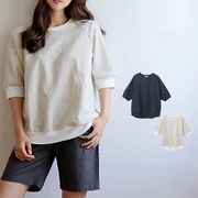 YUZ☆夏 ラグランスリーブ ゆったり綿麻トップス 七分袖シャツTシャツ