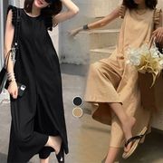 YUZ☆夏 フリル袖付きロンパース ゆったり細見え 九分丈ワイドパンツタイプ