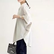 FTG☆夏物 Vネック ゆったりプルオーバー 無地シフォンブラウス トップス