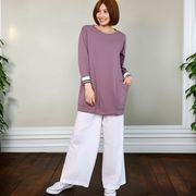 綿混スウェット素材　ゆったりチュニックワンピース