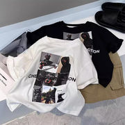 夏用 男の子綿半袖Tシャツ ロゴプリントトップス