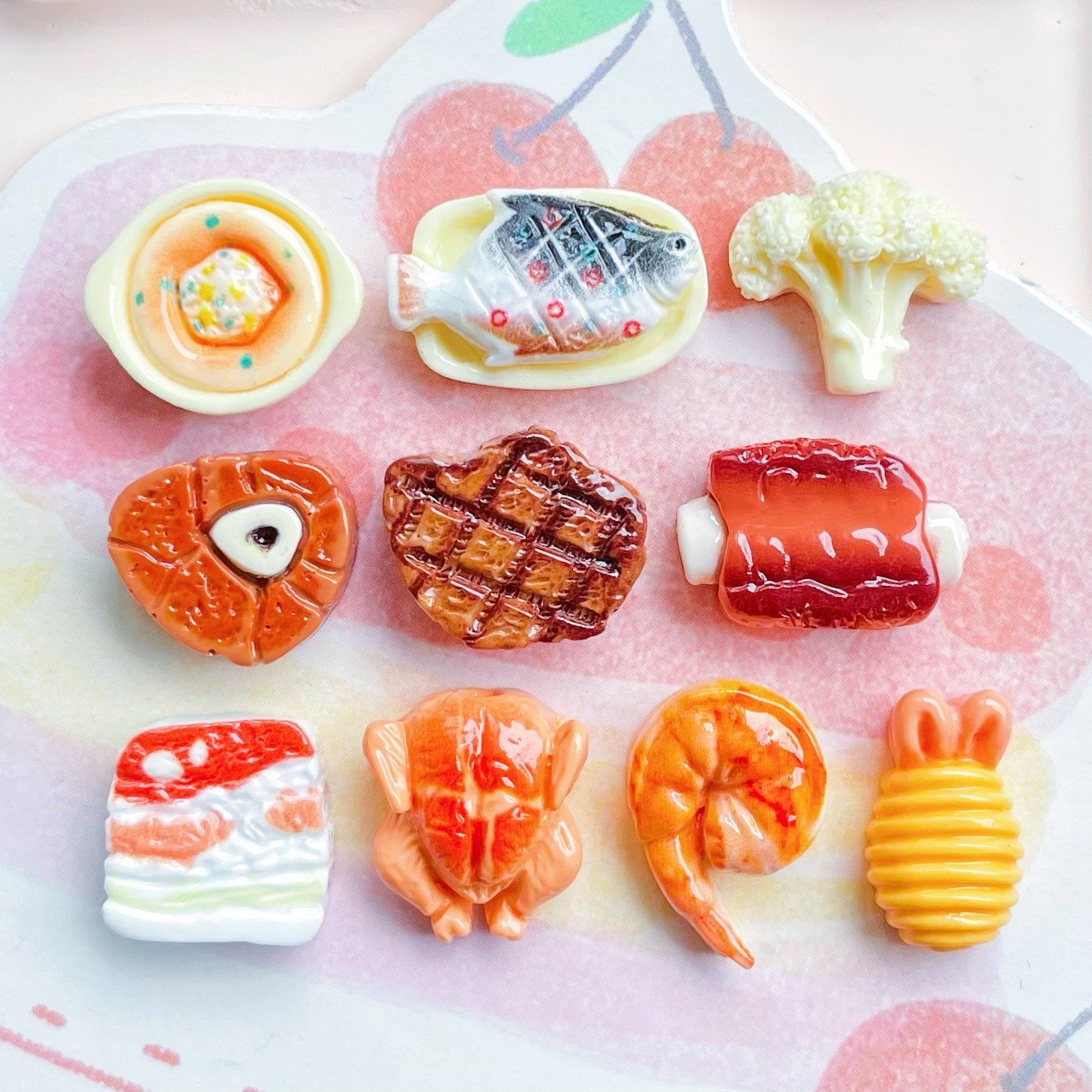 ステーキ 海老 チキン 焼き魚 リブ肉 カリフラワー 樹脂パーツ デコパーツ DIYパーツ 手芸 ハンドメイド