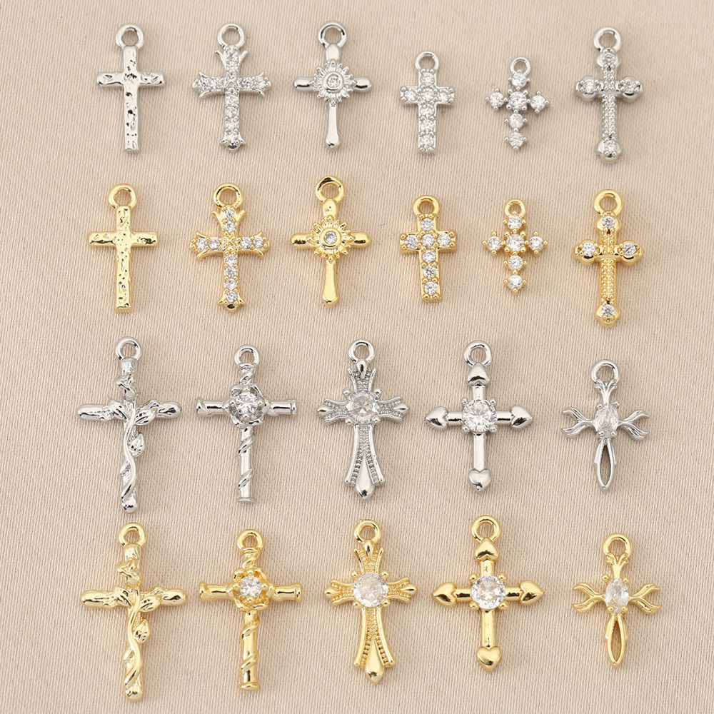 十字架チャーム クロス 金属チャーム アクセサリーパーツ かっこいい ハンドメイド ストーン デコパーツ