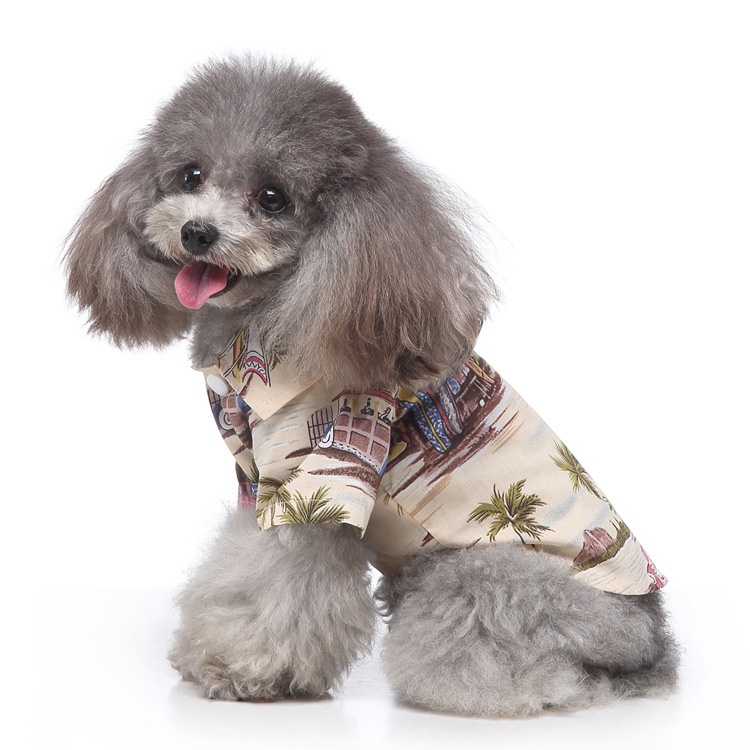 秋夏兼用 薄手ペット服 ハワイアンプリントシャツ 小型犬向け 犬猫兼用ペットウェア