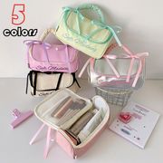 バレエ風可愛い化粧ポーチ 手提げ式 大容量 トラベルスキンケア収納バッグ