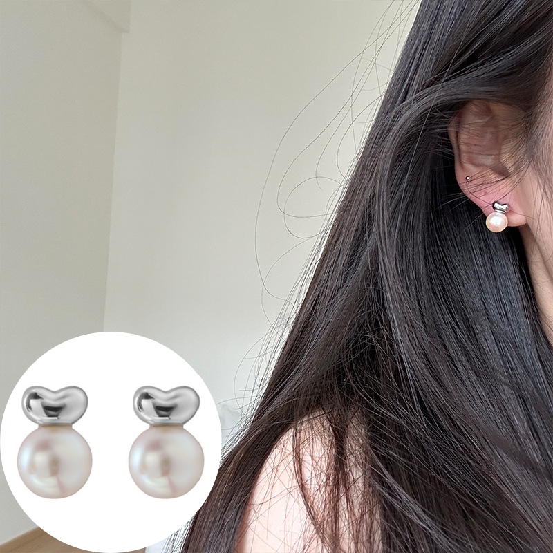 ハートパールピアス ぷっくらパート S925 シルバーアクセサリー アレルギー対応 大人かわいい おしゃれ