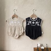 MUSE☆ベビー用 綿麻刺繍ロンパース 夏 薄手 通気性 三角カバーオール