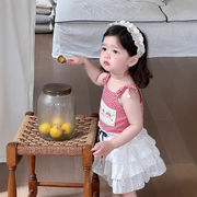 ベビー服　73~100cm　ベビーキャミソール＋ショートパンツ　フリルセットアップ　韓国ベビー服