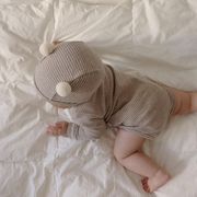 MUSE☆2025秋新規※ ボーダー柄長袖ロンパース＋ハイウエストお腹カバー付きパンツセット