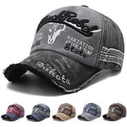 韓国風レトロ刺繍ロゴウォッシュ加工ベースボールキャップ 男女兼用日焼け防止おしゃれサンキャップ