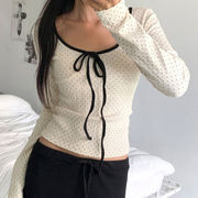 2025春夏新作 レディース 女 長袖 ドット Tシャツ トップス インナー