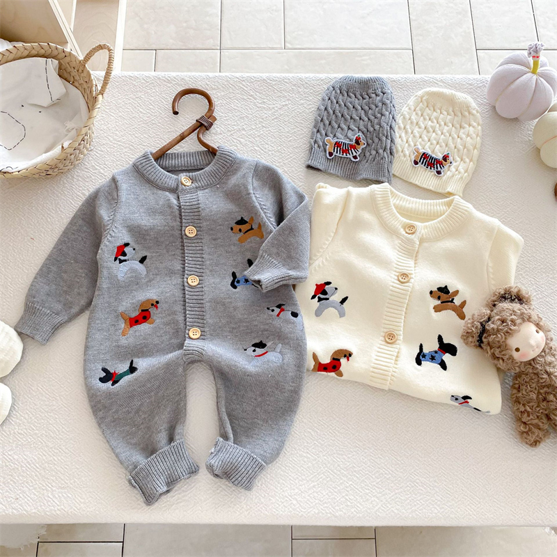 2025秋新作　ベビー服　帽子付き　ニット　オールインワン　刺繍　ロンパース　可愛い　おしゃれ　子供服