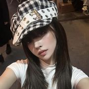 チェック柄キャスケット　帽子　レディース　韓国ファッション　春夏　y2k