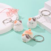 3色 立体 猫キーホルダー  猫雑貨   三毛猫  フロッキングキーチェーン