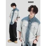 トップス カジュアルシャツ デニムシャツ 半袖 ウォッシュ加工 ユニセックス