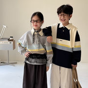 子供服　90~150cm　キッズトレーナー　ラインジッパーフード　男女兼用　韓国キッズ服