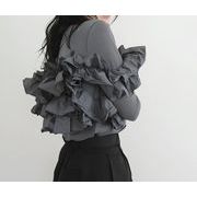 2025年INS 秋新作 　韓国風    気質   おしゃれ　 chic 韓国ファッション フリル　Tシャツ