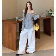 Tシャツ カットソー 長袖 ベアトップ ボーダー ゆったり