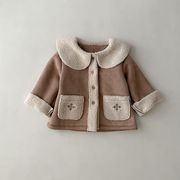 [80-130cm] 冬新作 女の子用コート キッズ・ベビー用 刺繍入り フェイクスエード 裏起毛 保温 アウター
