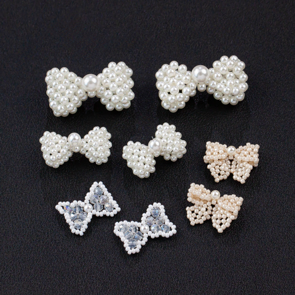 りぼん モチーフ 蝶結び ビーズ アクセサリーパーツ 編みパール かわいい 女子 真珠風 リボン結び 白 透明