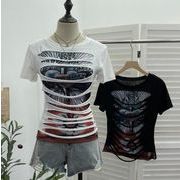 トップス Tシャツ 半袖 スリム ダメージ加工 レディース