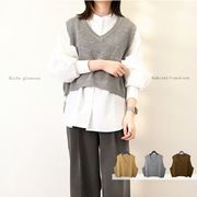 □　期間限定特価　□バルキーニット　Vネック　ベスト(32909)