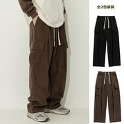 メンズ コーデュロイパンツ 秋新作 ワイドシルエット ヴィンテージ風 カーゴポケット 裾タック入り★全2色