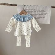 ins 秋新作　ベビー服　女の子　セットアップ　スタイ＆長袖Tシャツ＆ロングパンツ　花柄　部屋着　可愛い