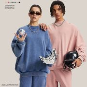 メンズ ビンテージ風 無地 裏パイル トレーナー 男女兼用 ジョガーパンツ セットアップ 秋冬★全5色