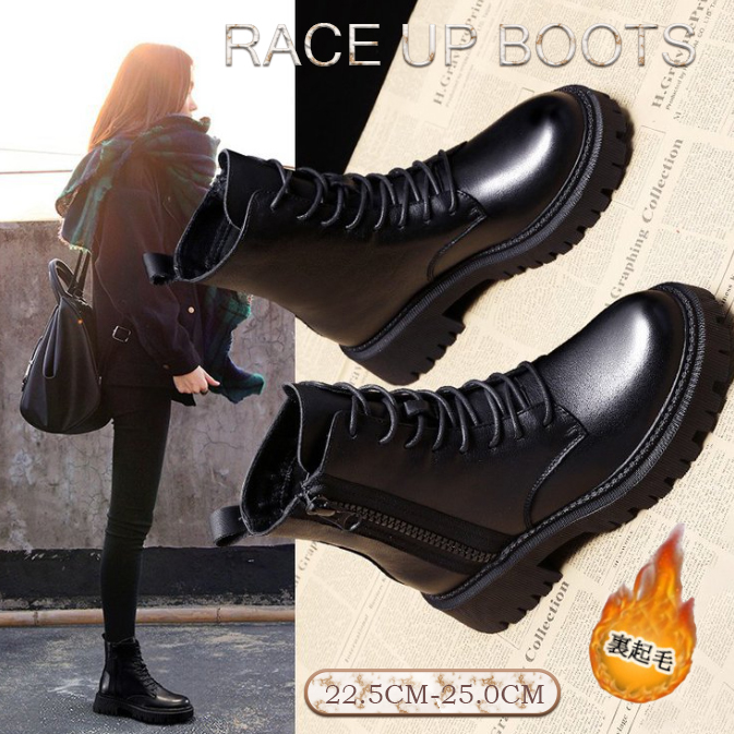 2025新作 レディース 靴 ミドルブーツ レースアップ 秋冬 ローヒール