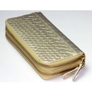 RED CROW  本パイソン　シャンパンゴールド染色  Wファスナー ラウンドロングウォレット　3226　SG