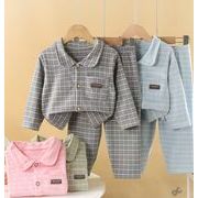 2025秋冬新作　キッズ　チェックパジャマ 襟付きカーディガン 男女兼用 保温インナー 　ルームウェア　DC