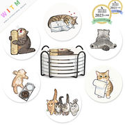 猫柄 コースター ねこ 下敷き カップパッド ネコ インテリア  断熱マット 雑貨 セラミックス 可愛い