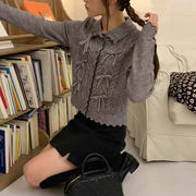 ニットカーディガン　デザイン　韓国ファッション　かわいい　リボン