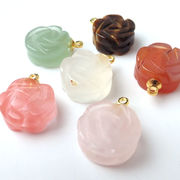 天然石　【1個】 バラ彫り チャーム 約14×18mm パワーストーン  ハンドメイド アクセサリー  トップ