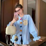 レディース シャツ ブラウス リボン ストライプ ゆったり