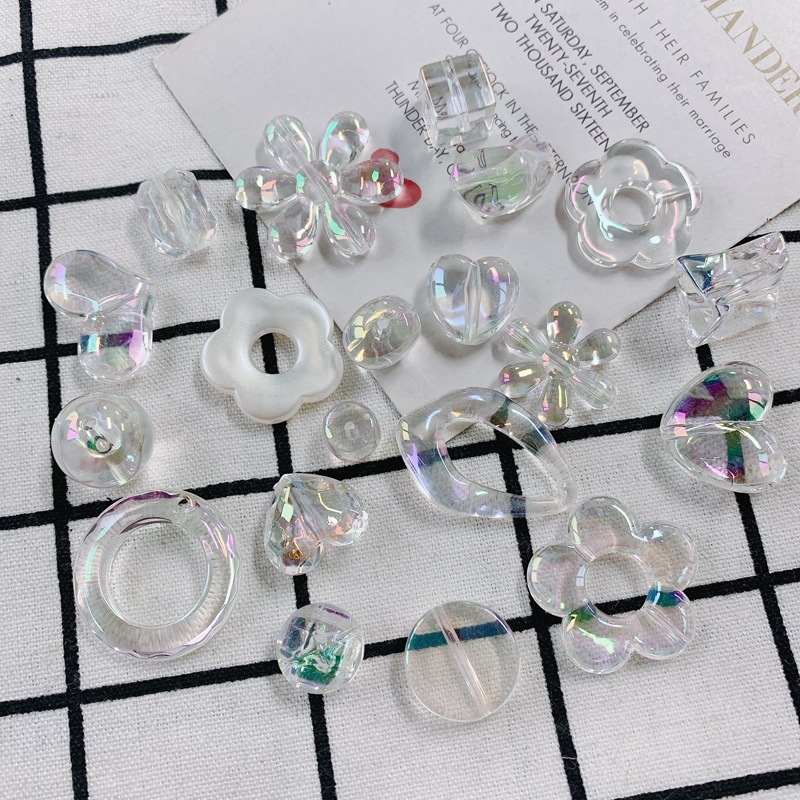 7,透明な花のガラスパーツビンテージアクセサリー素材 カボション パーツ アクセサリーパーツ 花 オーロラクリア 透明