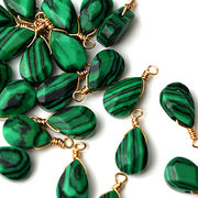 【天然石 マラカイト（人工）】チャーム シャンクビーズ 約15mm  ハンドメイド材料 ピアス ネックレス素材