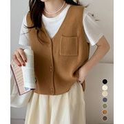 【日本倉庫即納】 Vネックニットベスト ニットジレ 重ね着