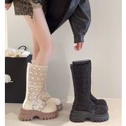 秋冬シューズ ブーツ ロングブーツ レース 厚底 透かし