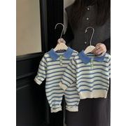 2025秋冬※LL☆ベビー ボーダーニットロンパース 新生児用長袖カバーオール