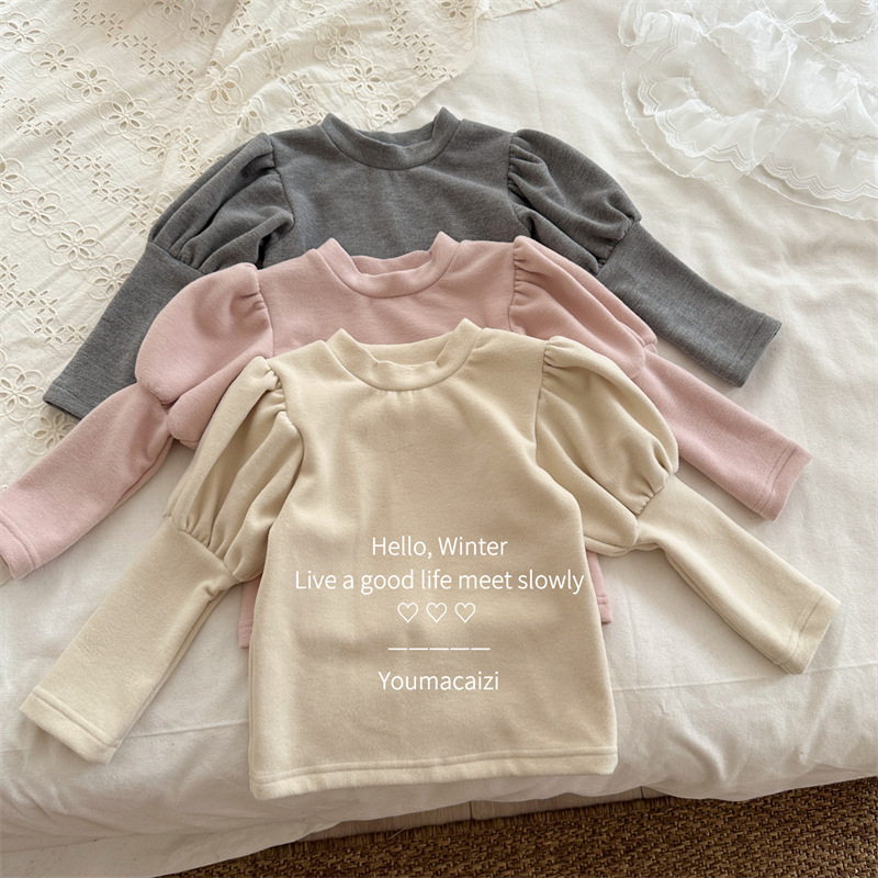 子供服　80~130cm　キッズトップス　パフスリーブ　インナーT　秋FW新作　韓国子供服