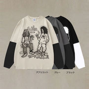 メンズ アメリカンスタイル 配色レイヤード長袖Tシャツ プリント 偽レイヤー風ロンT トップス★全3色