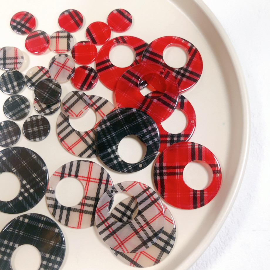アクリルプレート アクセサリーパーツ マドラスチェック ハンドメイド 格子柄 サークルモチーフ 円形 DIY