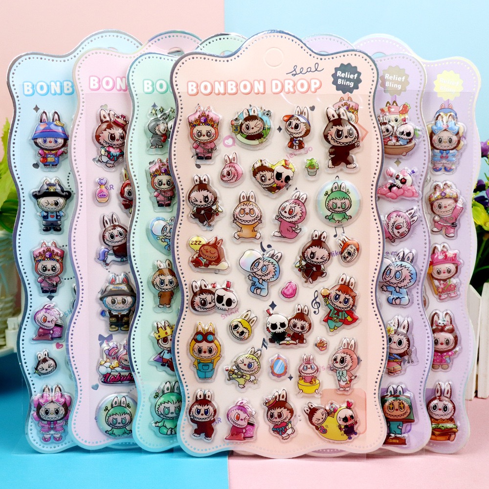 【全6種】可愛いキャラクター風うさぎステッカー ぷっくり3D立体シール スマホケース・手帳デコ用