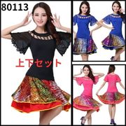 上下セット/社交ダンス衣装、パフォーマンス衣装、ベルスリーブダンス衣装、ラテン80113