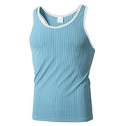 バイカラー ノースリーブ シンプル リブ タンクトップ メンズ トレーニングウェア スポーツ 筋トレ