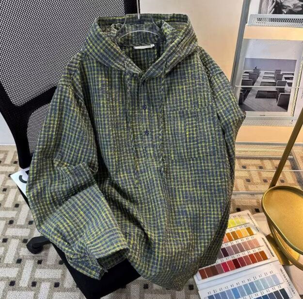 秋冬トップス メンズ シャツ カジュアルシャツ パーカー チェック柄